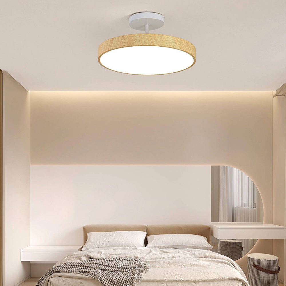LED-Deckenleuchte Holzoptik Gold Rund Halbaufbau Wohnzimmer Schlafzimmer Esszimmer Design Deckenbeleuchtung | Restfield
