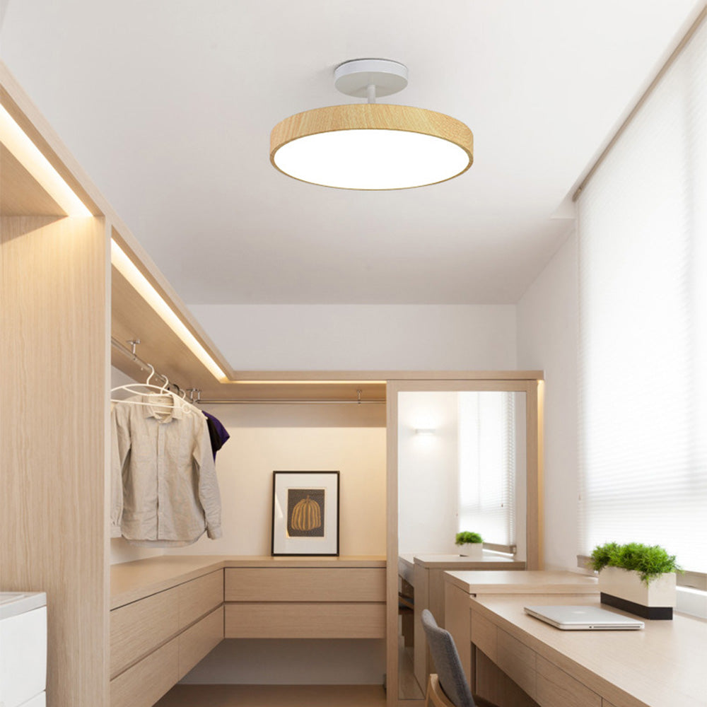 LED-Deckenleuchte Holzoptik Gold Rund Halbaufbau Wohnzimmer Schlafzimmer Esszimmer Design Deckenbeleuchtung | Restfield