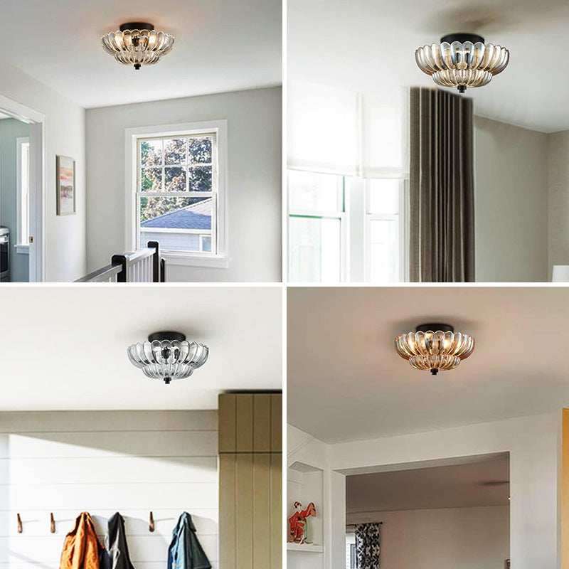 Retro Plafondlamp van Glas – Amberkleurig of Helder – Nostalgische Sfeerverlichting voor Keuken Woonkamer Eetkamer – Vintage Design – E27 Fitting | Sansoti