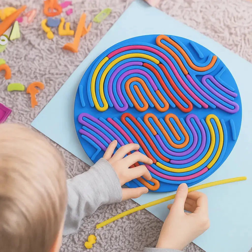 Sensorisch Siliconen Activiteitenbord 20x20cm Blauw 14 Strips Fidget Stressvermindering Fijnmotoriek Concentratie Kinderen Reizen | Sansoti