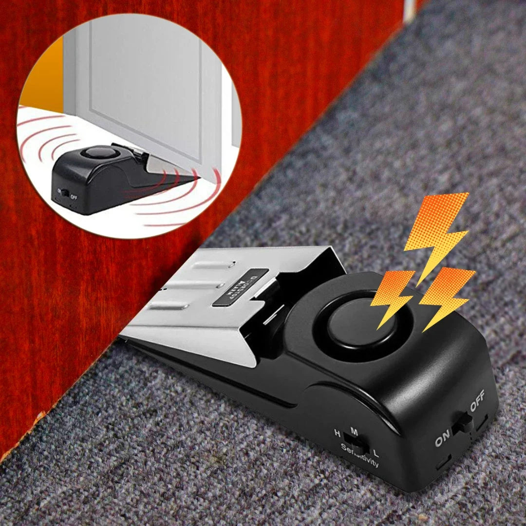 Doorstop with 120dB Vibration Alarm, Adjustable Sensitivity, Home, Hotel, Travel, Portable, Compact Security | Sansoti
