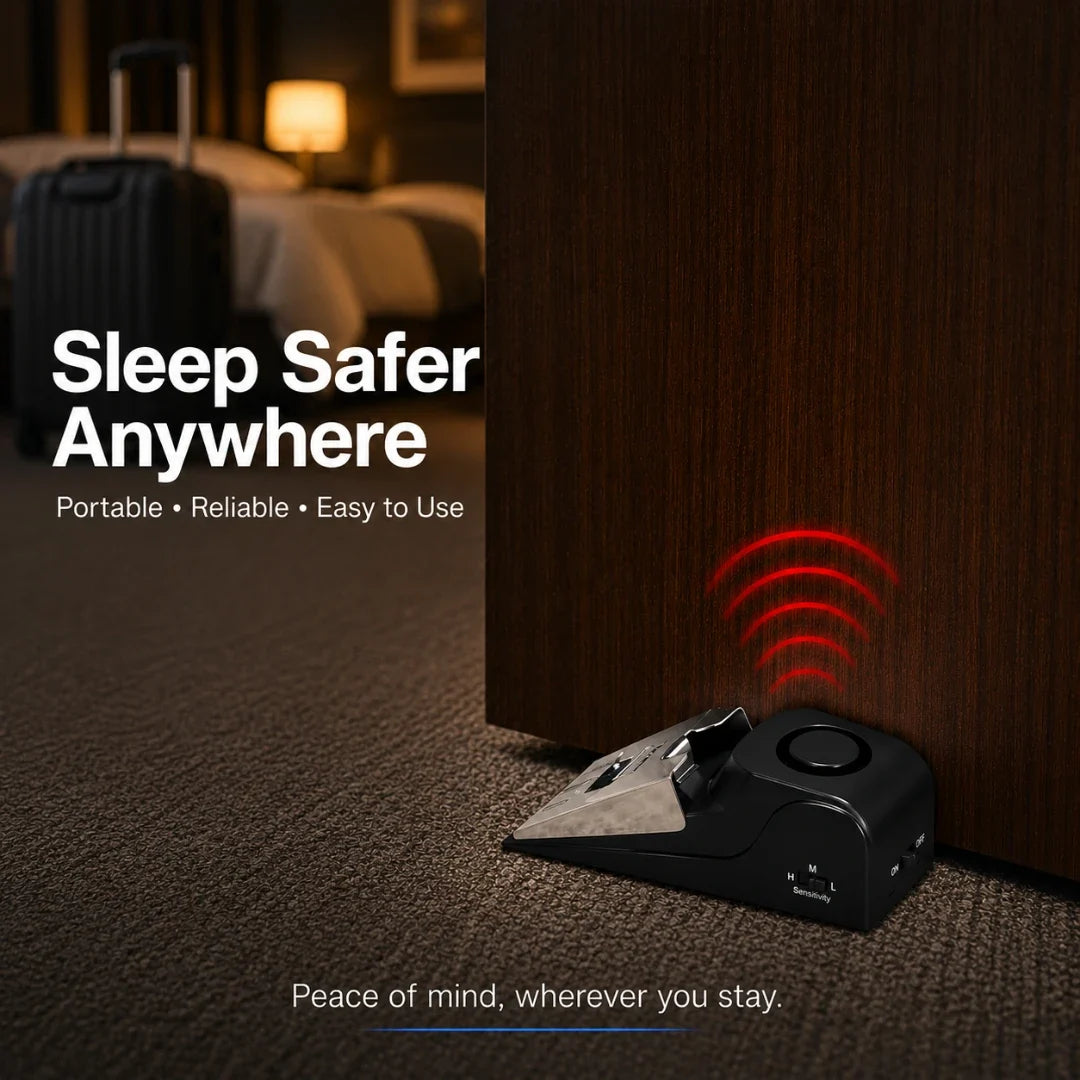 Doorstop with 120dB Vibration Alarm, Adjustable Sensitivity, Home, Hotel, Travel, Portable, Compact Security | Sansoti