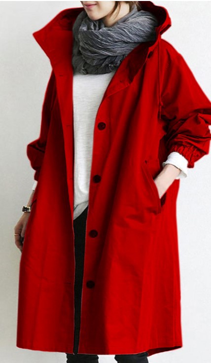Windbestendige Dames Trenchcoat met Capuchon – Midi-Lengte Knoop Overjas Relaxed Fit | Sansoti