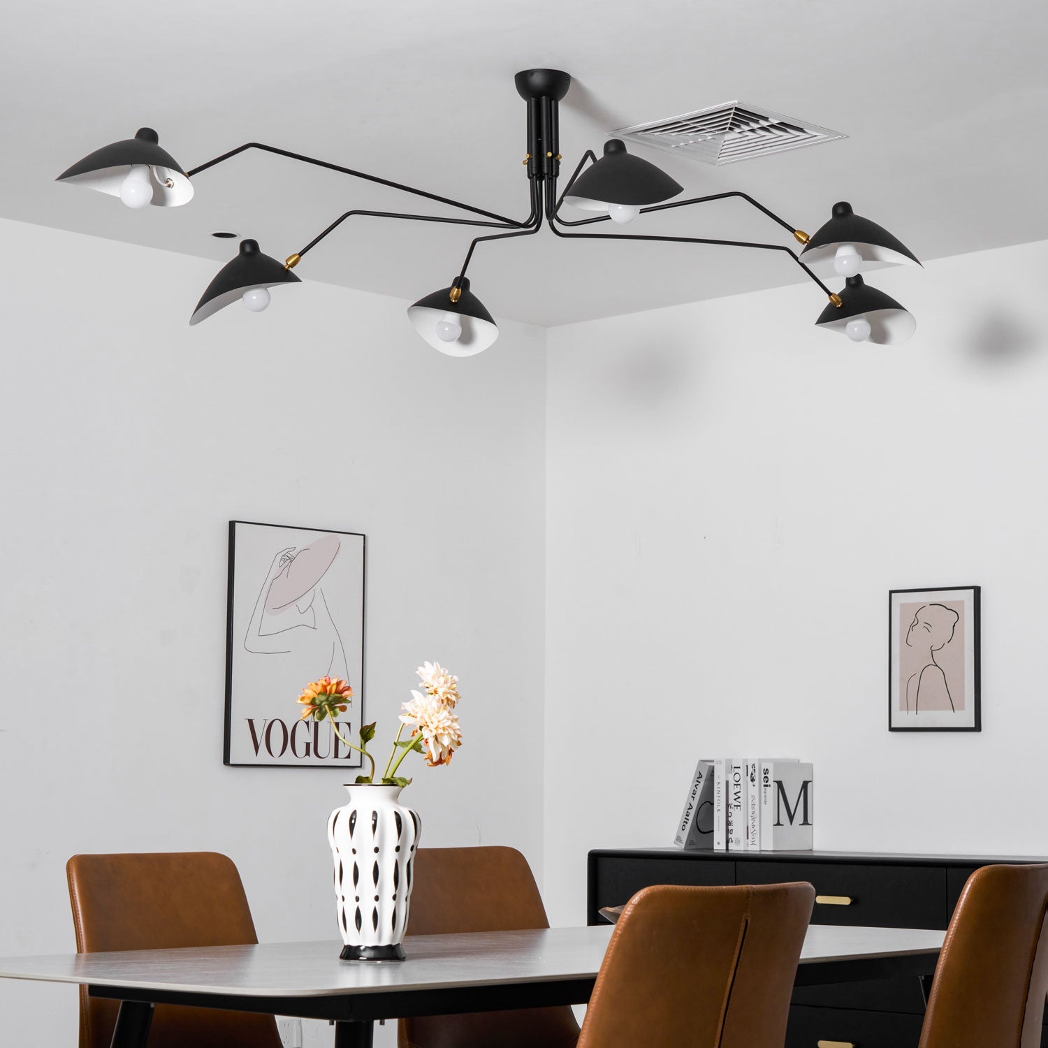 Plafondlamp Spider 3 Armen Mid-Century Modern Messing Verstelbaar Zwart Wit Grote Ruimte Restaurant Loft Stalen Armatuur Geïnspireerd Design | Sansoti