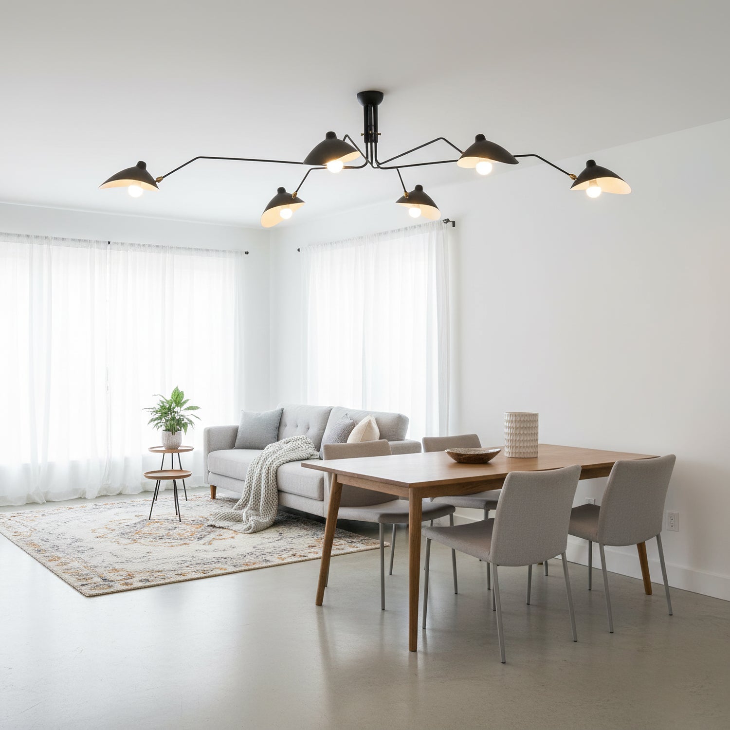 Plafondlamp Spider 3 Armen Mid-Century Modern Messing Verstelbaar Zwart Wit Grote Ruimte Restaurant Loft Stalen Armatuur Geïnspireerd Design | Sansoti