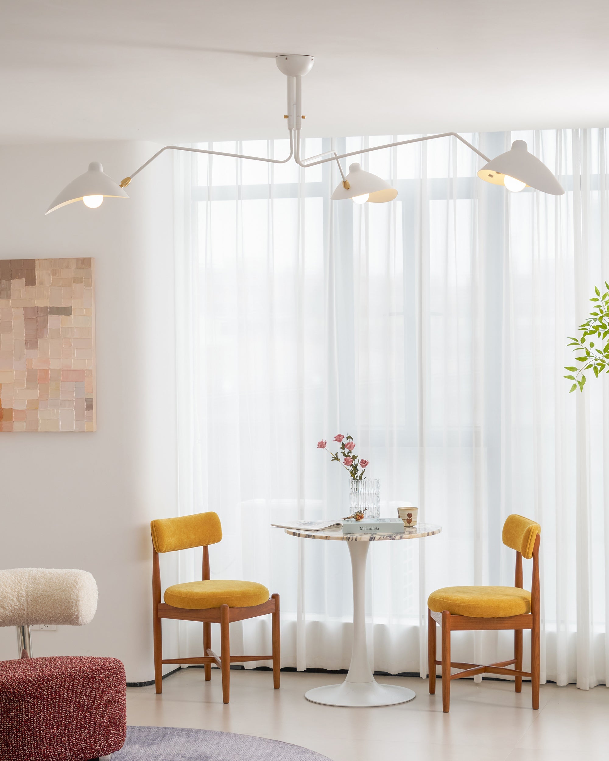 Plafondlamp Spider 3 Armen Mid-Century Modern Messing Verstelbaar Zwart Wit Grote Ruimte Restaurant Loft Stalen Armatuur Geïnspireerd Design | Sansoti