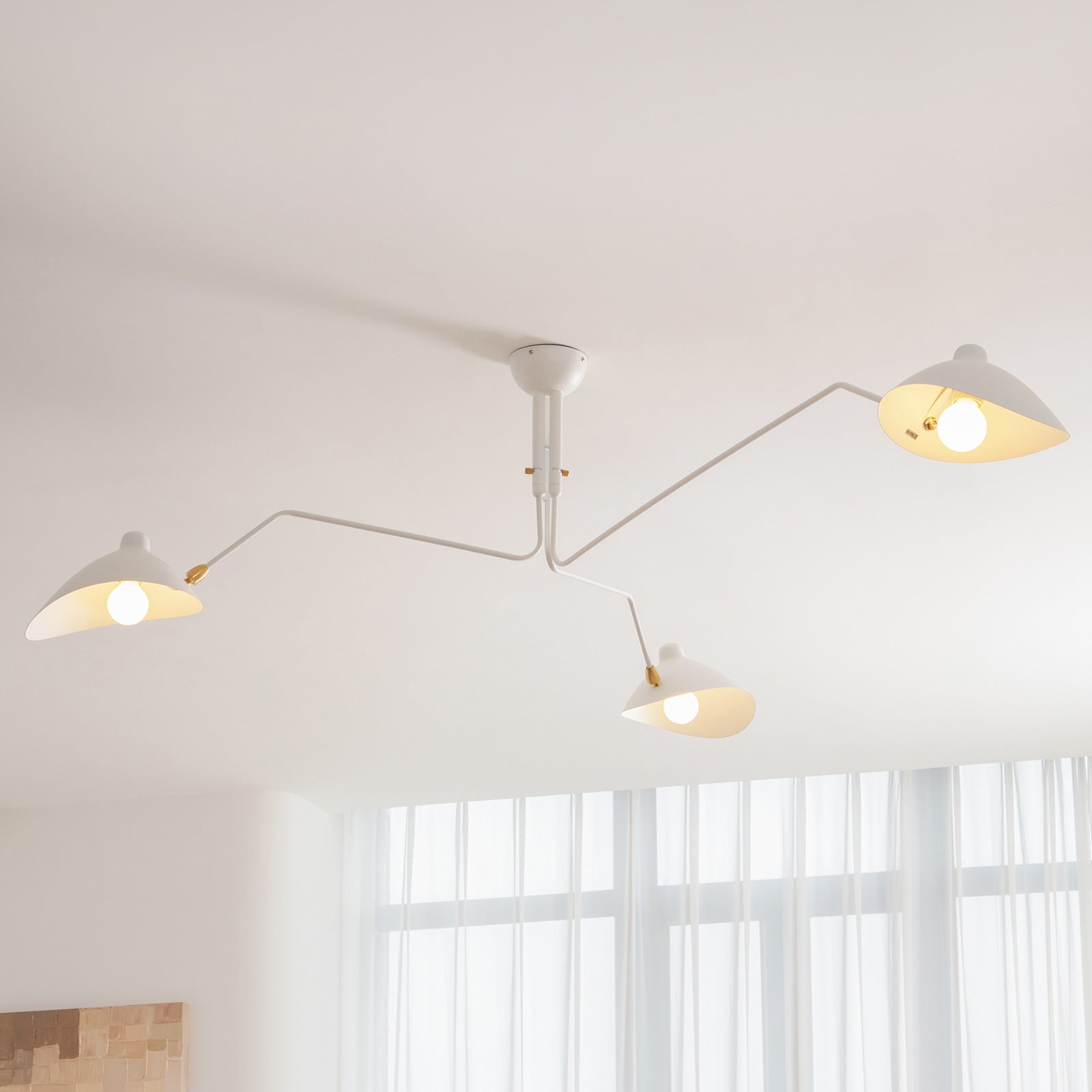 Plafondlamp Spider 3 Armen Mid-Century Modern Messing Verstelbaar Zwart Wit Grote Ruimte Restaurant Loft Stalen Armatuur Geïnspireerd Design | Sansoti