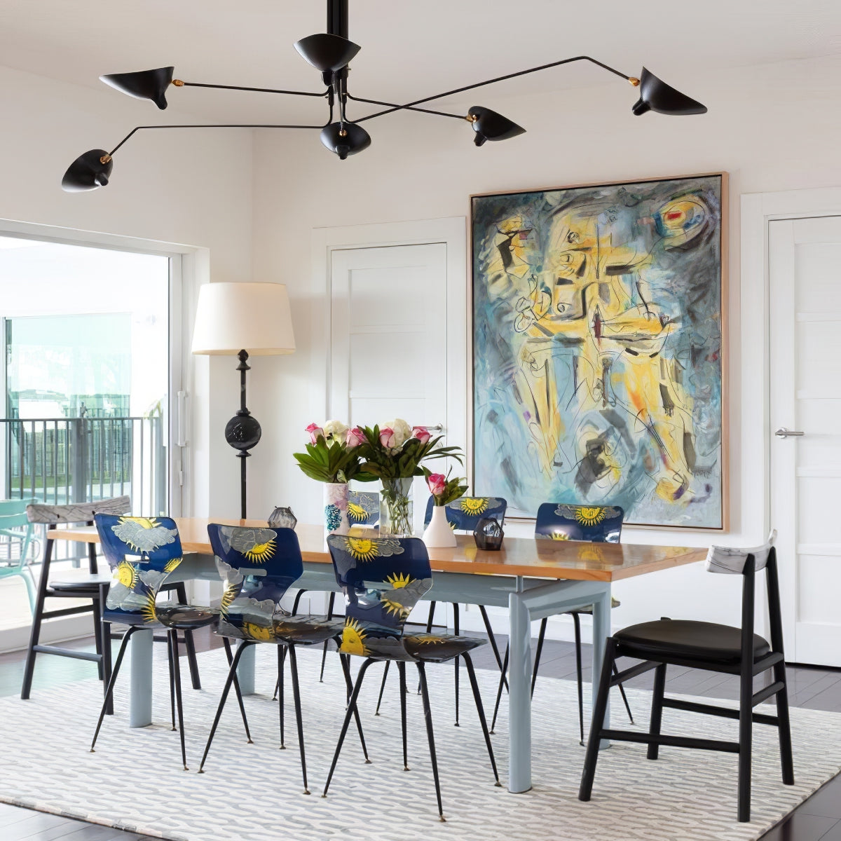 Verstelbare Spinlamp Multi-Arm Plafondlamp Industriële Design Messing Details Zwart Wit Scandinavisch Modern | Sansoti