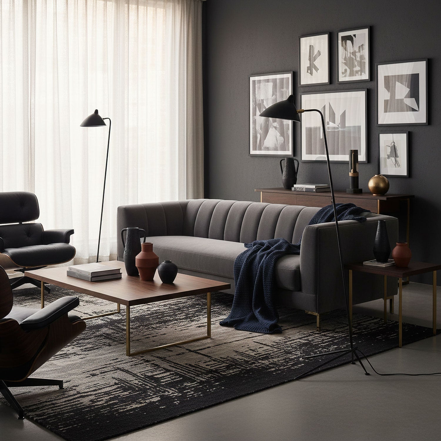Industriële Vloerlamp Zwart Mat met Messing Accenten — Verstelbare Spot op Tripod Basis — E26/E27 fitting tot 40W — Scandinavisch Design voor Woonkamer & Leeshoek | Sansoti