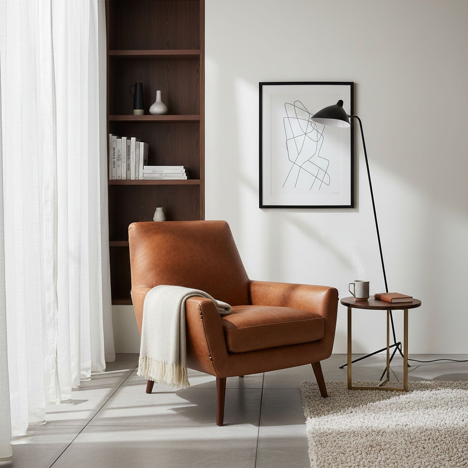 Industriële Vloerlamp Zwart Mat met Messing Accenten — Verstelbare Spot op Tripod Basis — E26/E27 fitting tot 40W — Scandinavisch Design voor Woonkamer & Leeshoek | Sansoti