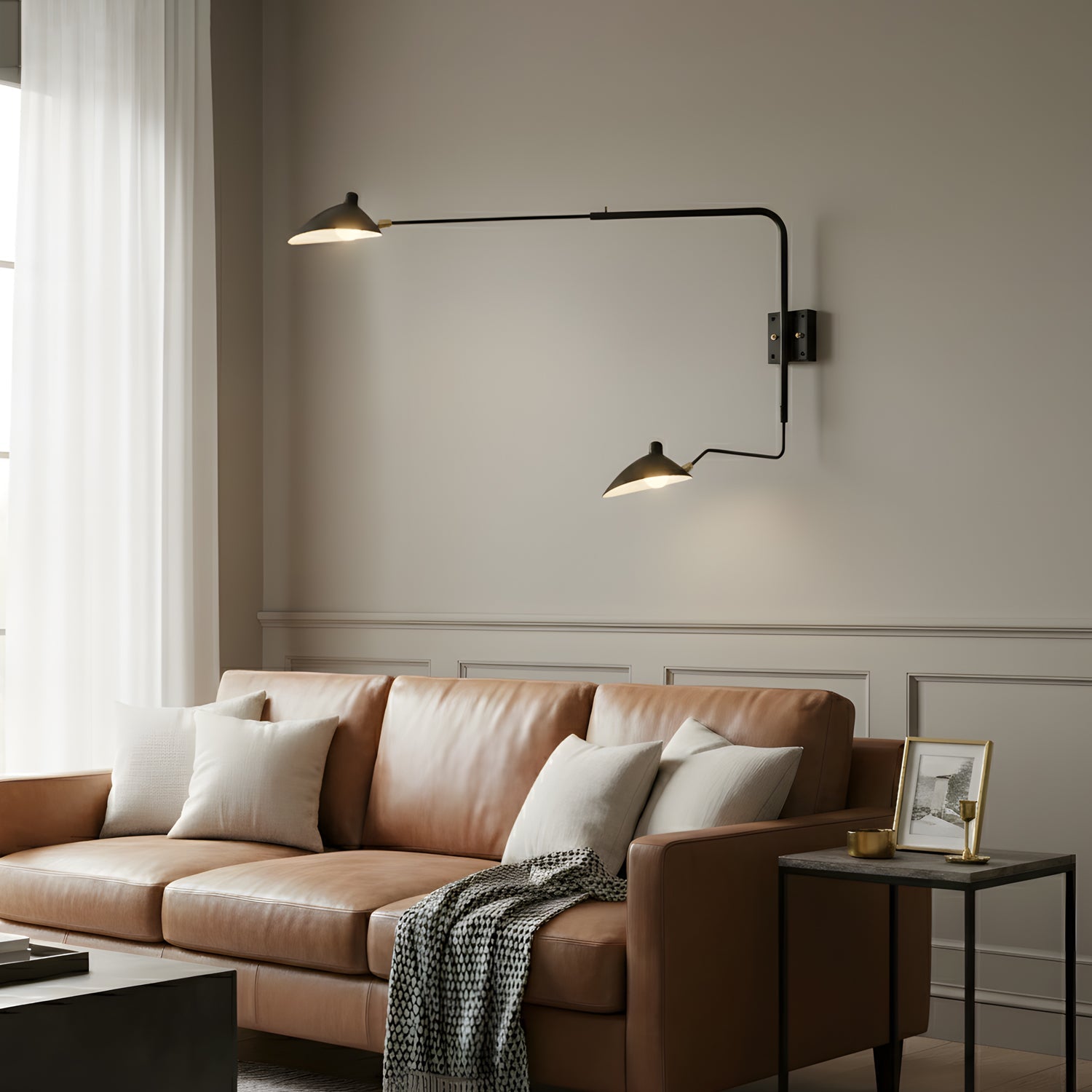 Wandlamp met verstelbare armen — industriële wandverlichting in aluminium en messing — vintage design — moderne wandlamp voor woonkamer slaapkamer | Sansoti