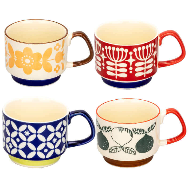 Keramiktasse im Retro-Stil 300 ml mit Vintage-Mid-Century-Design, Henkel, Geschirr, Trinkbecher für Tee und Kaffee | Sansoti