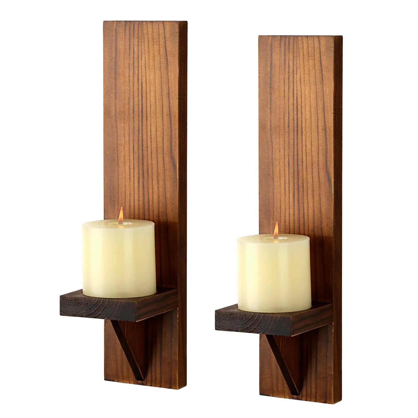 Japandi Wandkerzenhalter Holz Rustikal 2er Set Wandmontage Kerzenhalter Wohnzimmer Schlafzimmer Vintage Wanddekoration Säulenkerzenhalter | Restfield