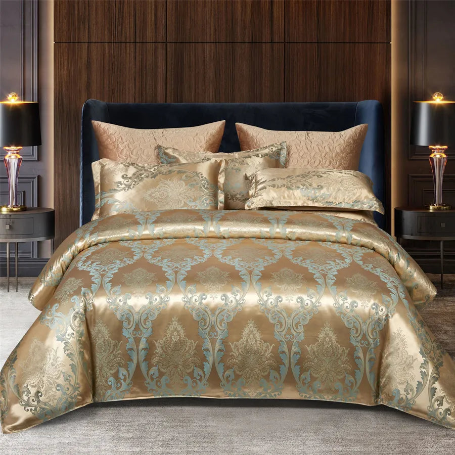 Satijnen Jacquard Dekbedovertrek Set 220x240 Tweepersoons Zomer Beddengoed Luxe Slaapkamer Dekbed Overtrekset | Sansoti