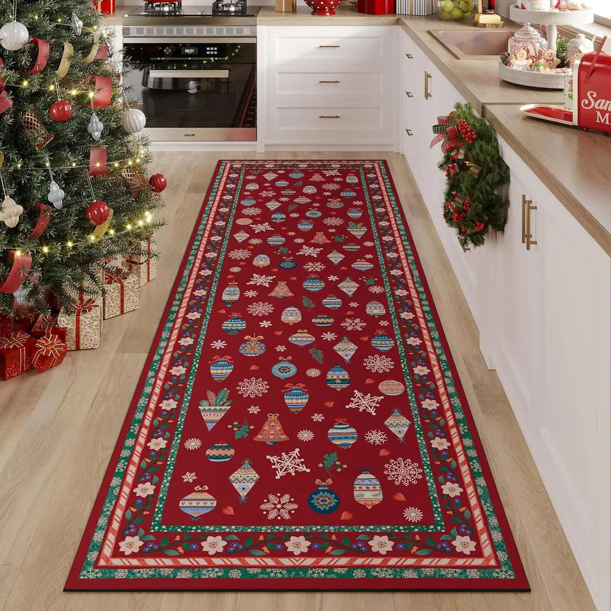 Tapis de couloir antidérapant à motif floral, en polyester, lavable, avec dessous en caoutchouc, pour couloir, cuisine, entrée et salon, décoratif | Sansoti
