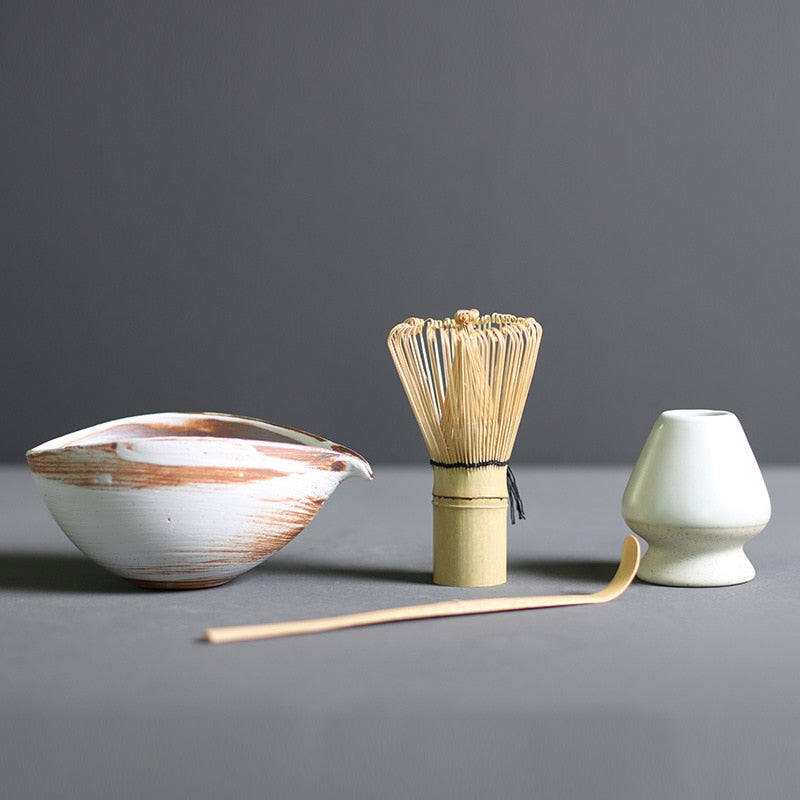 Japanse Matcha Theeset 4-delig Bamboe Keramiek Traditionele Ceremonie Klopper Kom Lepel Theeservies Thee | Sansoti