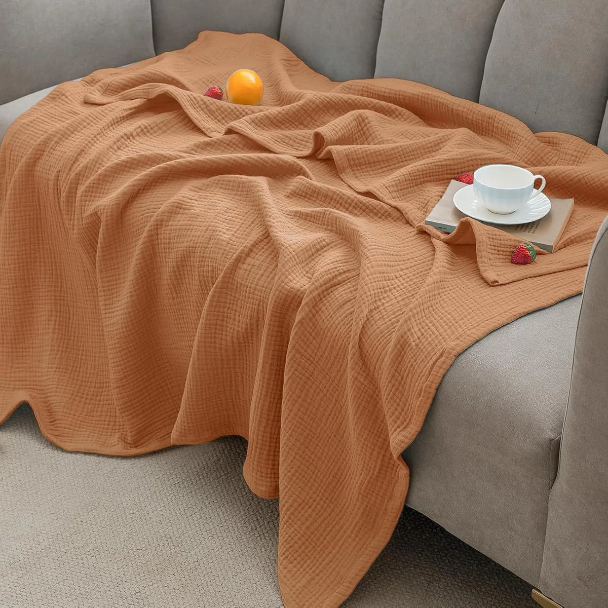 Mousseline Katoenen Plaid 150x200 cm Ademend Lichtgewicht Vierseizoenen Deken voor Bank en Bed Woonkamer | Sansoti