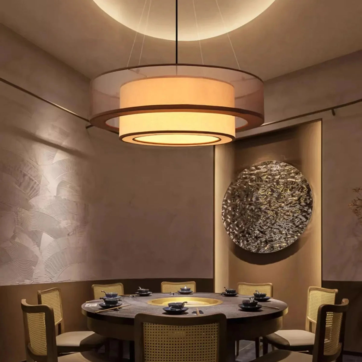 Gelaagde Hanglamp met Dubbele Stoffen Kap Ø50-80cm Inclusief LED Verlichting voor Eetkamer Slaapkamer | Sansoti