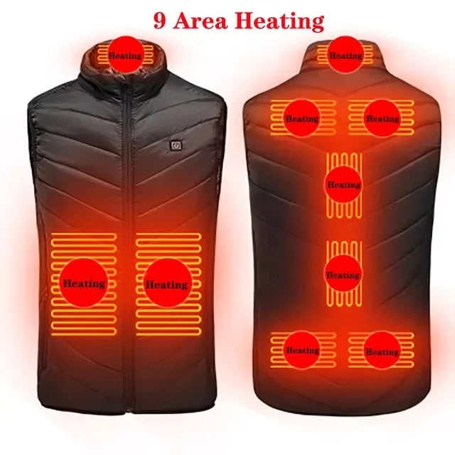 Chaleco USB calefactable para hombre con 17 zonas de calor, cremallera, ropa de invierno para actividades al aire libre, talla 5XL, térmico | Sansoti