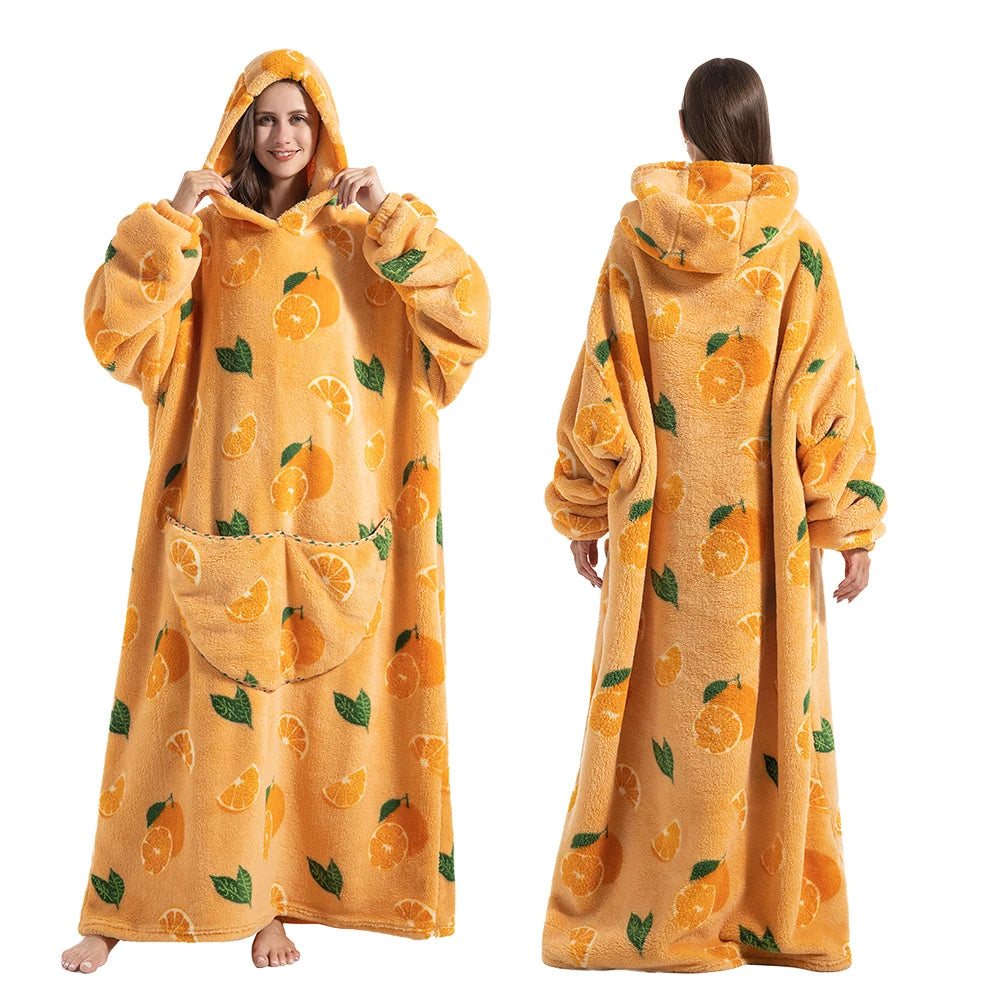 Sherpa Fleece Deken met Mouwen en Capuchon 140cm Draagbare Oversized Huisdeken XXL Comfortabel Warme Deken | Sansoti