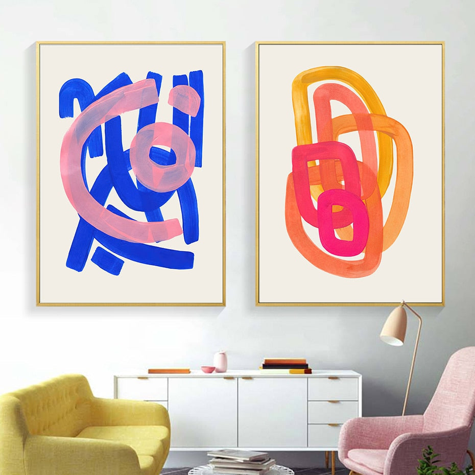 Cotton Canvas Wall Decor Mid-Century Modern Brushstroke Vibrant Colorful Abstract Artwork Living Room | Sansoti