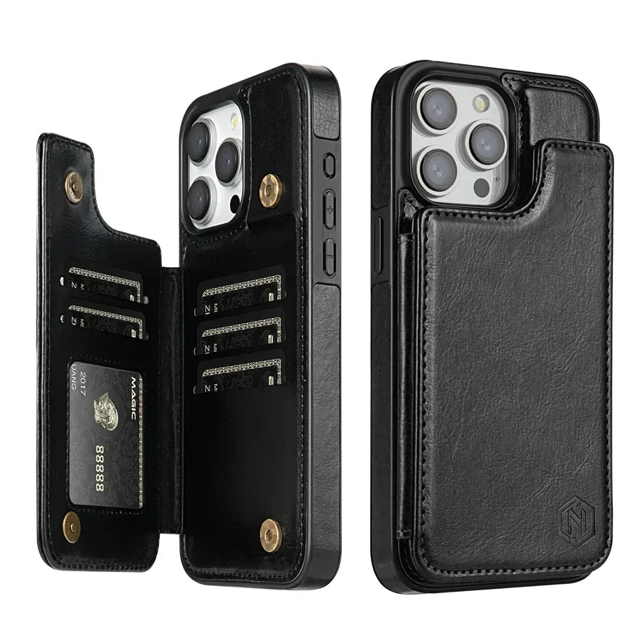 Magnetische Telefoonhoes met RFID-Bescherming Kaarthouder Leren Smartphone Portemonnee Case Wallet Cover | Sansoti