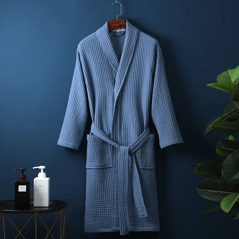 Peignoir en coton gaufré Printemps Été Léger à manches longues pour femme et homme, Spa Hôtel Sauna Bien-être | Sansoti