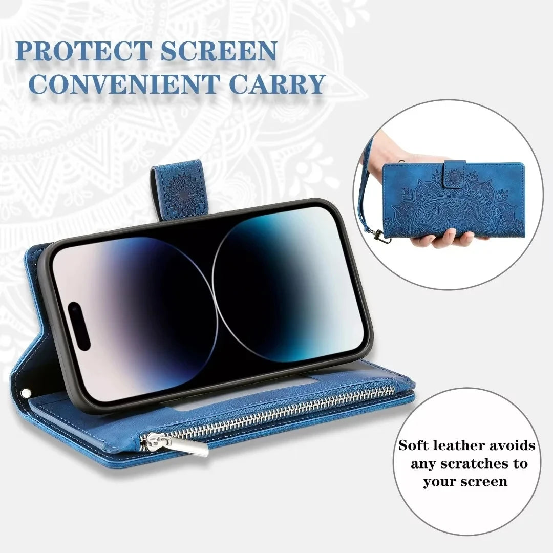 Leder-Flipcase mit Kartenfach und Prägung zum Schutz des Smartphones für den täglichen Gebrauch | Sansoti