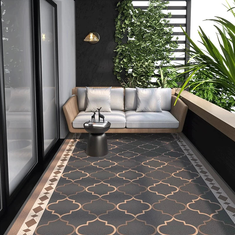 Tapis de sol en PVC aspect cuir antidérapant pour cuisine, balcon ou salon, motif géométrique, design moderne | Sansoti