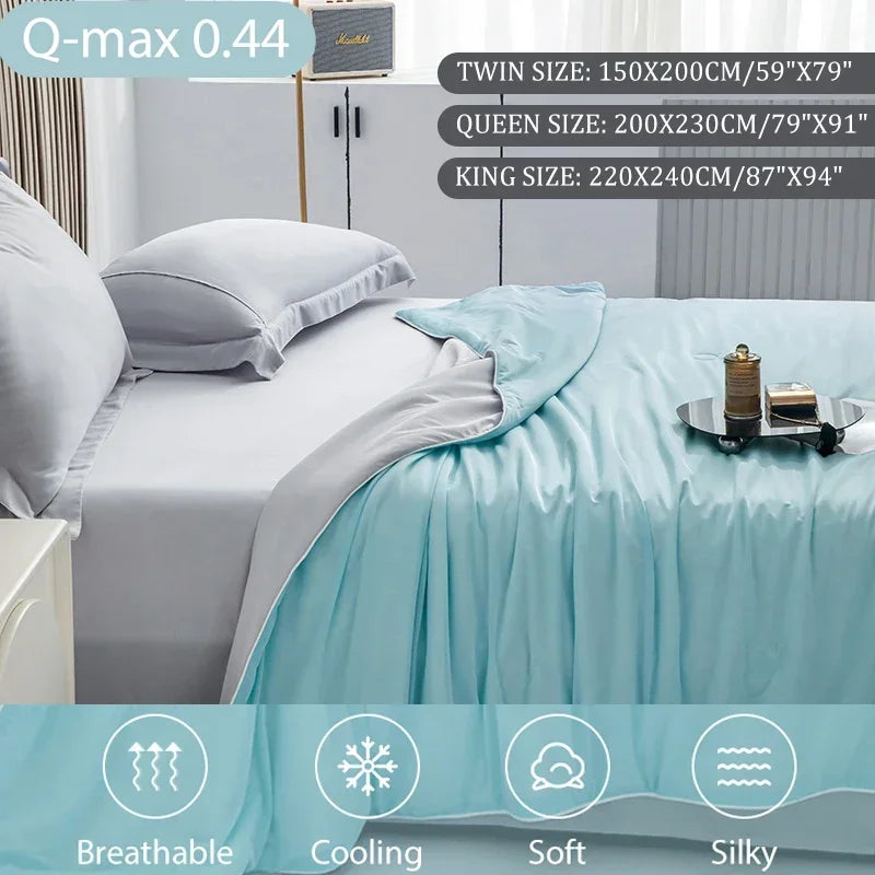 Couverture Rafraîchissante Soie de Glace Réversible 150x200cm 200x230cm Été Couverture Fraîche Légère Respirante Chambre Régulatrice de Chaleur Couette | Restfield