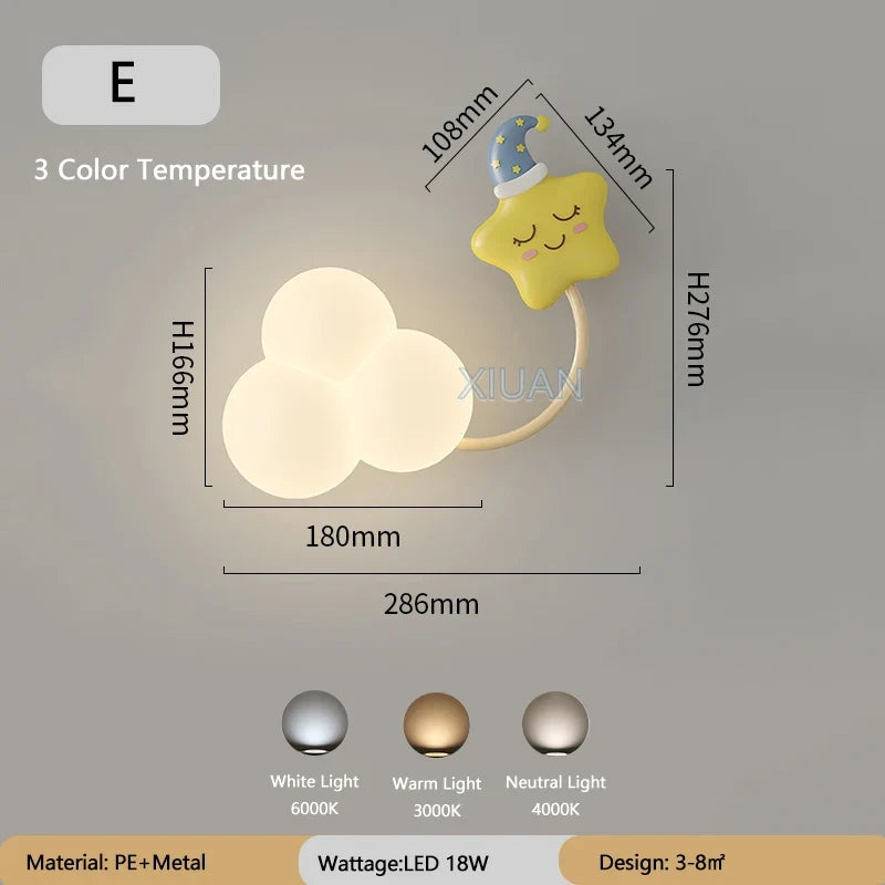 LED Wandlamp Kinderkamer met Vliegtuig Wolk Regenboog Ster Motief Drie Lichttemperaturen Dimbaar Sfeerlicht | Sansoti