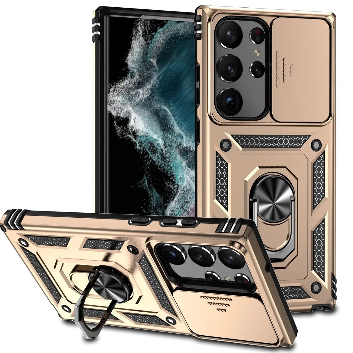 Protective Smartphone Case with Stand and Camera Protection for Galaxy S23 Series Black Blue Gold Protective | Sansoti