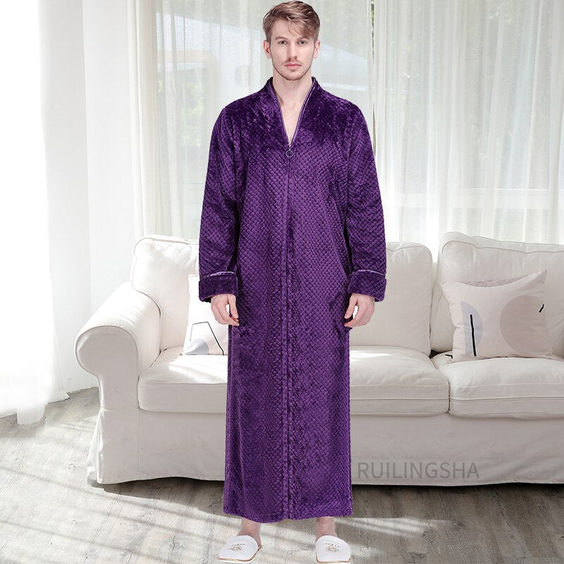 Warme Badjas met Rits en Capuchon Fleece Ochtendjas Unisex Loungewear Winter Huisjas voor Heren Dames | Sansoti