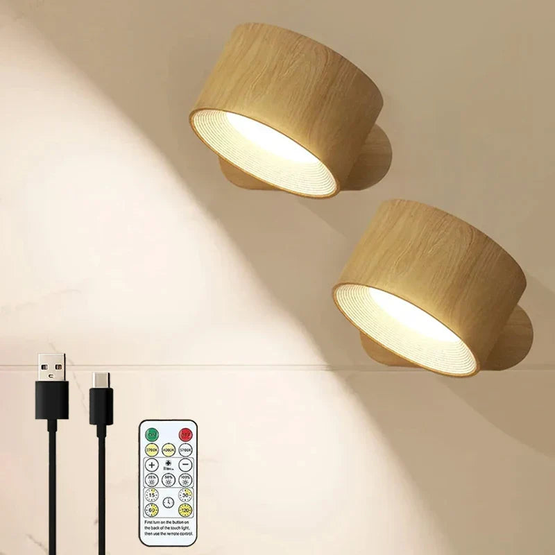 Applique murale magnétique rechargeable sans fil avec télécommande, pivotante à 360°, LED cylindrique à intensité variable, éclairage d’ambiance | Sansoti