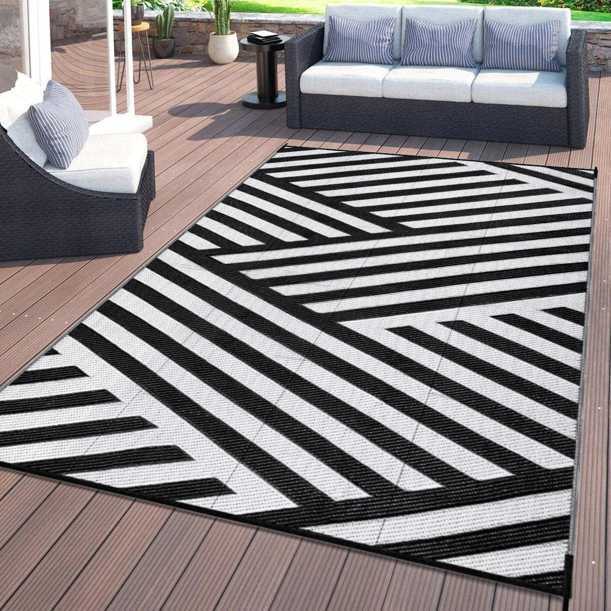Omkeerbaar Buitenkleed Polypropeen Waterdicht Terrasmat Tuinkleed Picknickmat Dubbelzijdig Geweven 274x366cm | Sansoti