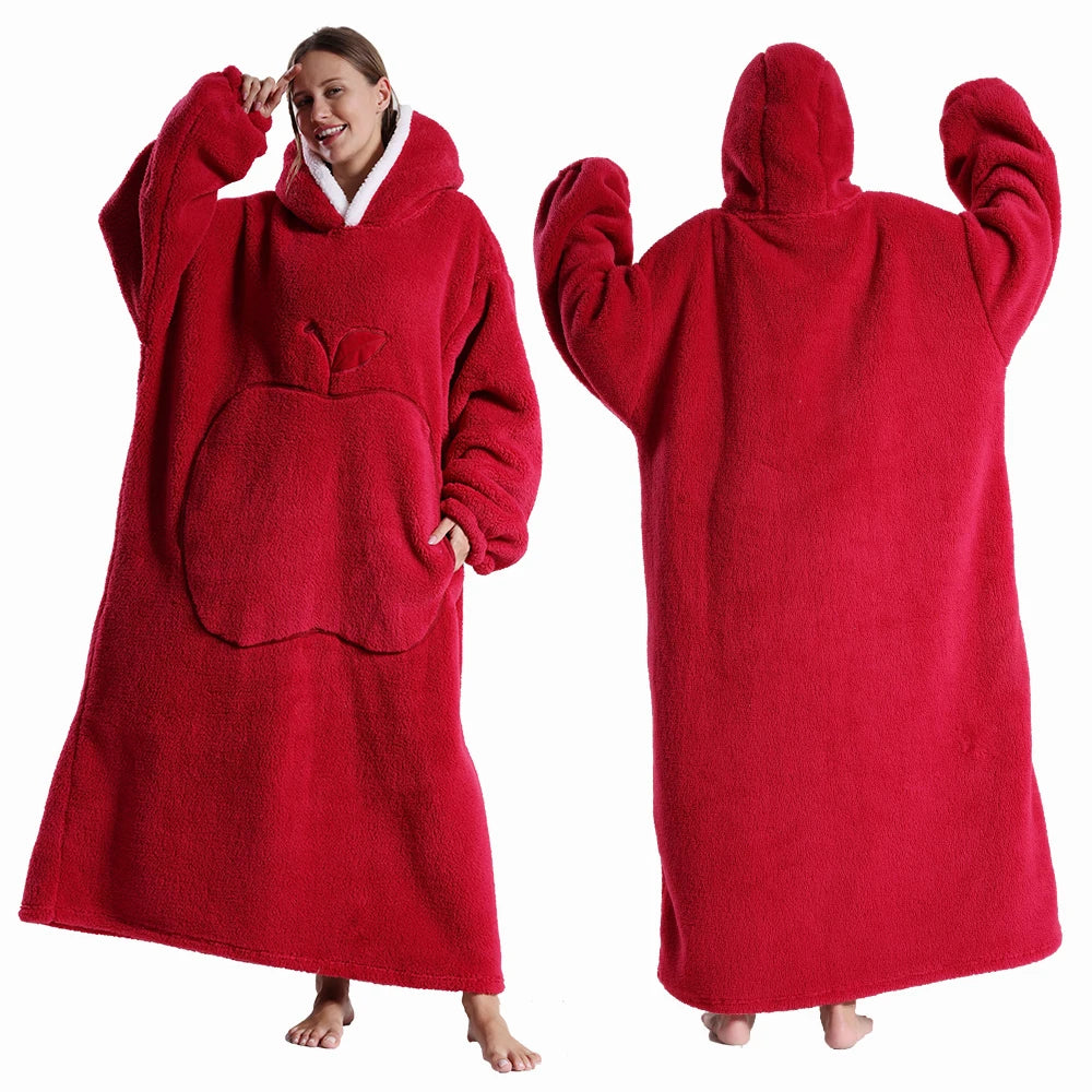 Draagbare Deken met Capuchon en Mouwen 140cm Pluche Fleece Oversized Universele Maat Huisdeken Loungewear | Sansoti