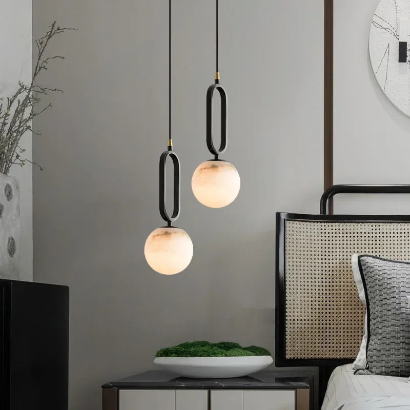 Natuurstenen Marmeren Hanglamp – Luxe Scandinavische Verlichting met Koperen Details | Sansoti