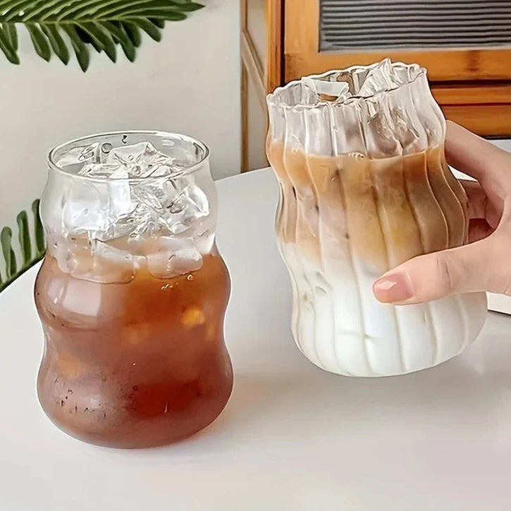 Hittebestendig Geribbeld Glas 4-delige Set – Dubbelwandig Drinkglas voor Warme en Koude Dranken – Eco-vriendelijk Borosilicaatglas 350ml | Sansoti