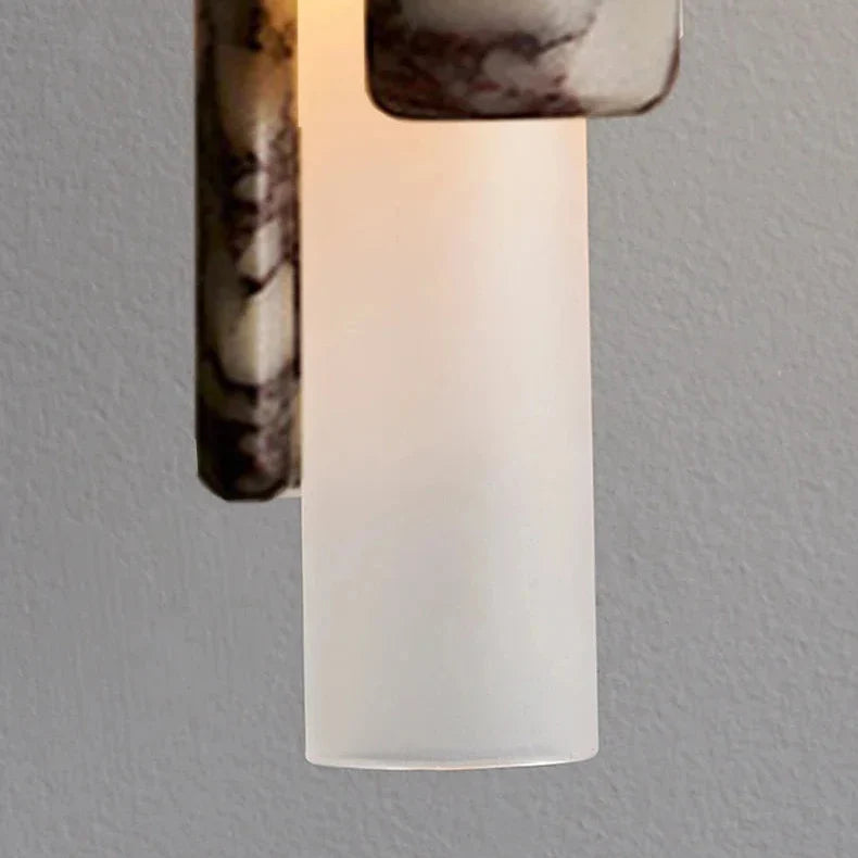Hanglamp Cilinder Marmer Glas Warm Licht Eetkamer Woonkamer Slaapkamer Foyer Design Natuursteen 30cm | Sansoti