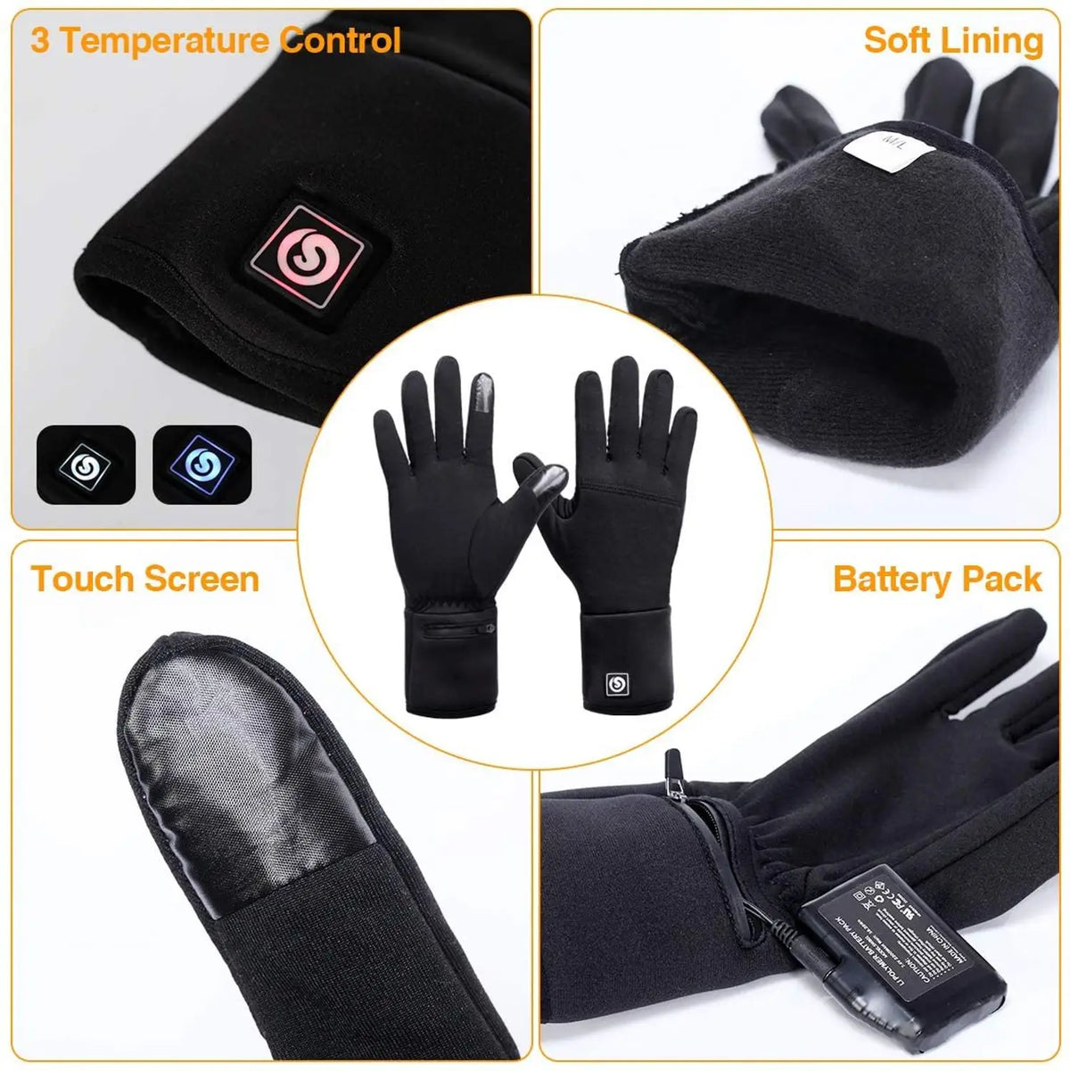 Gants d'hiver chauffants avec fonction écran tactile, thermiques, rechargeables et imperméables pour le ski et les activités en plein air | Sansoti