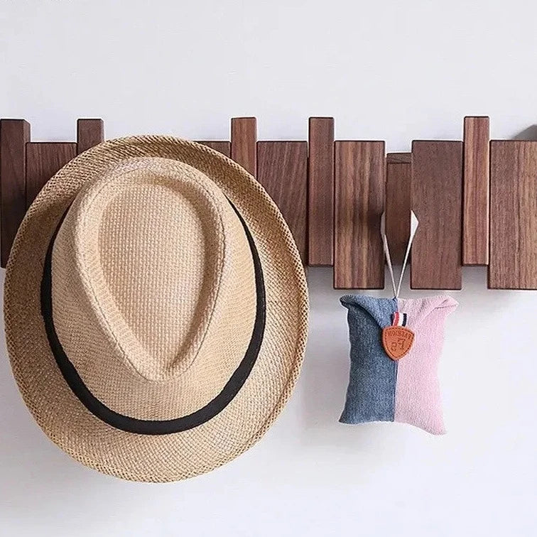 Magnetische Wandkapstok Beuken & Walnoot – Inklapbare Haken Duurzaam FSC-Hout Smal Design Hal Entree Slaapkamer Scandinavisch | Sansoti