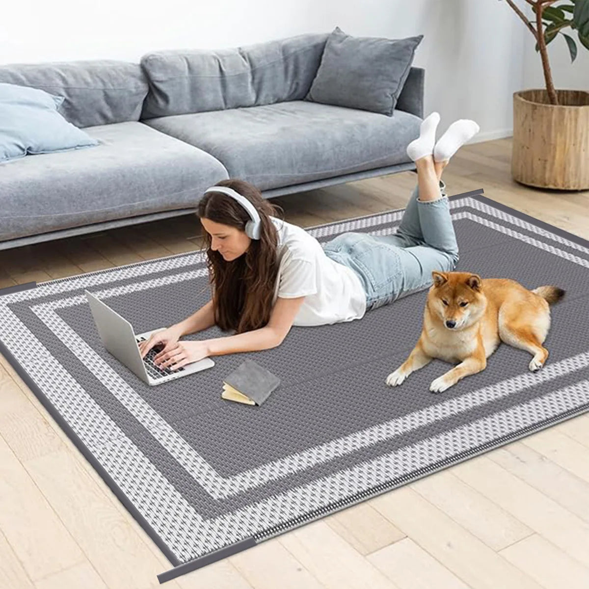 Buitenkleed Grijs Waterproof PP 120x180cm Tuinkleed Opvouwbaar Terras Balkon Camping Picknick Vloermat Buitentapijt | Sansoti
