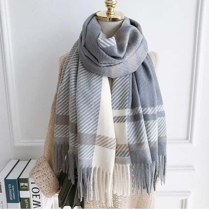 Accessoire d’hiver à carreaux, châle enveloppant, écharpe pashmina pour femme et homme, rectangulaire, chaud, automne hiver, unisexe, élégant | Sansoti