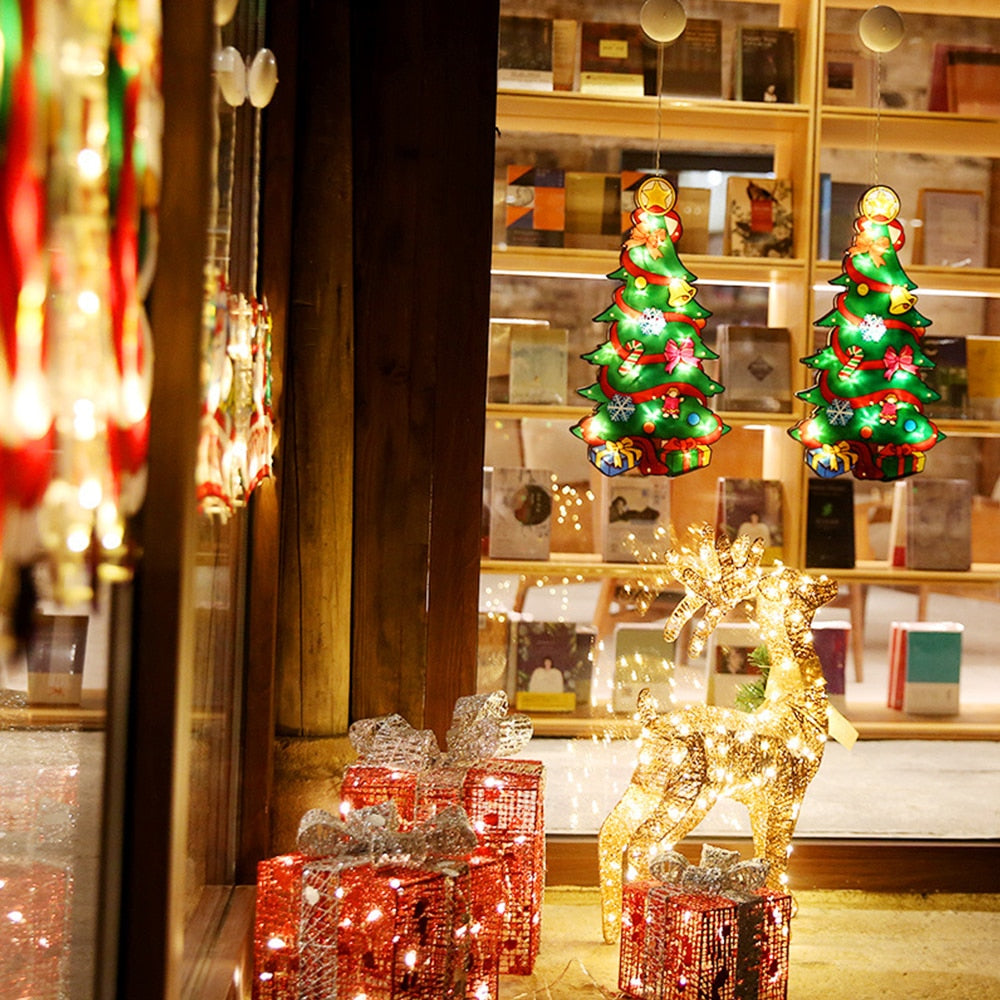 LED Raamverlichting Kerstmotieven Batterij Silhouet Sfeerlicht Figuren met Zuignap Decoratief Venster | Sansoti