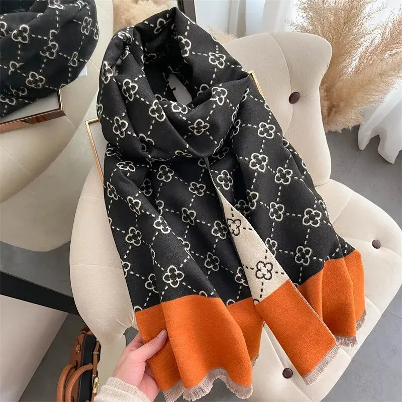 Kaschmir-Blumenschal 180x65cm Winteraccessoire Weicher wendbarer Wickelschal Damen-Modeaccessoire | Sansoti
