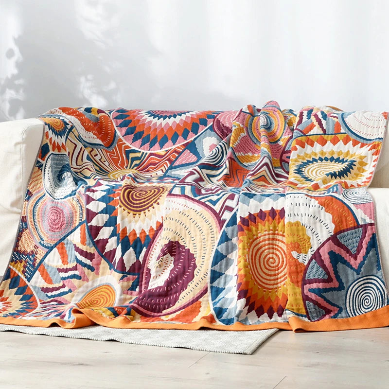 Cotton Muslin Throw 150×200 cm 200×230 cm Geometric Pattern Sofa Throw Travel Blanket Living Room Sofa | Sansoti