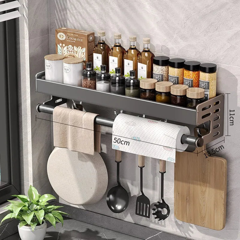 Keuken Wandrek Aluminium 30-50cm Gunmetal Kruidenrek Zonder Boren Ophangrek Keukenorganizer Messenhouder Wandmontage | Sansoti