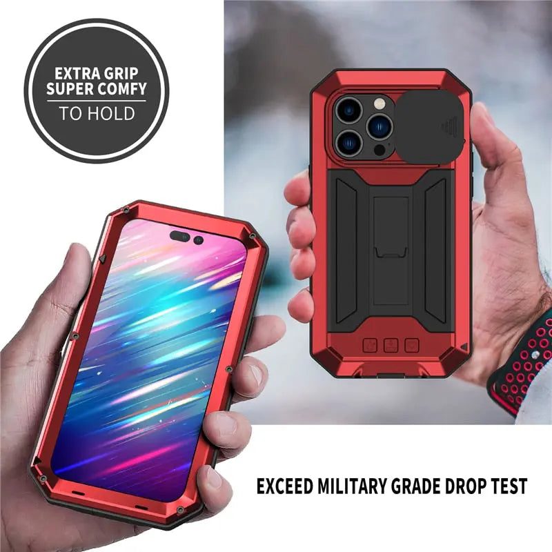 Phone Case with Integrated Screen Protector for iPhone 14 13 Mini Pro Max Rugged Military Black Red | Sansoti