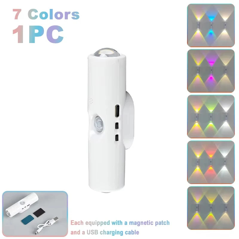 Spot LED rechargeable magnétique avec détecteur de mouvement, double capteur, éclairage nocturne RGB pour couloir et armoire | Sansoti