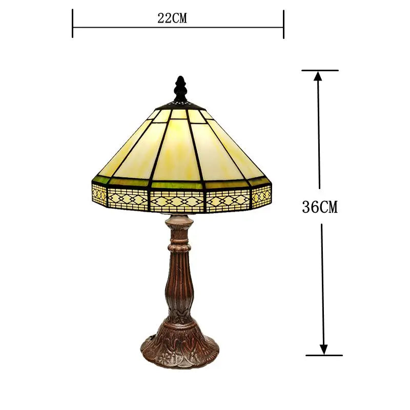Lampe de table Tiffany Verre teinté 22cm Vert Géométrique Salon Bureau Chambre Vintage Lampe de nuit Lampe de chevet Lampe d'ambiance E27 | Restfield